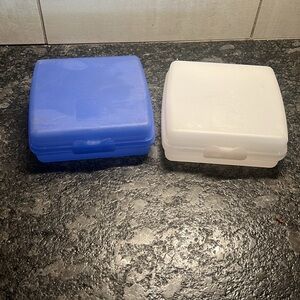 Set of 2 sandwich keepers. Blue and White Like new condition. Tupperware